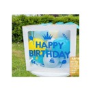 Cutie pentru Baloane, Flippy, Tematica Aniversare, Model Scris Happy Birthday, Baloane Albastre, Albe, Galbene si Panglica Incluse, Contur Alb, Transparenta, 30x30 cm-0