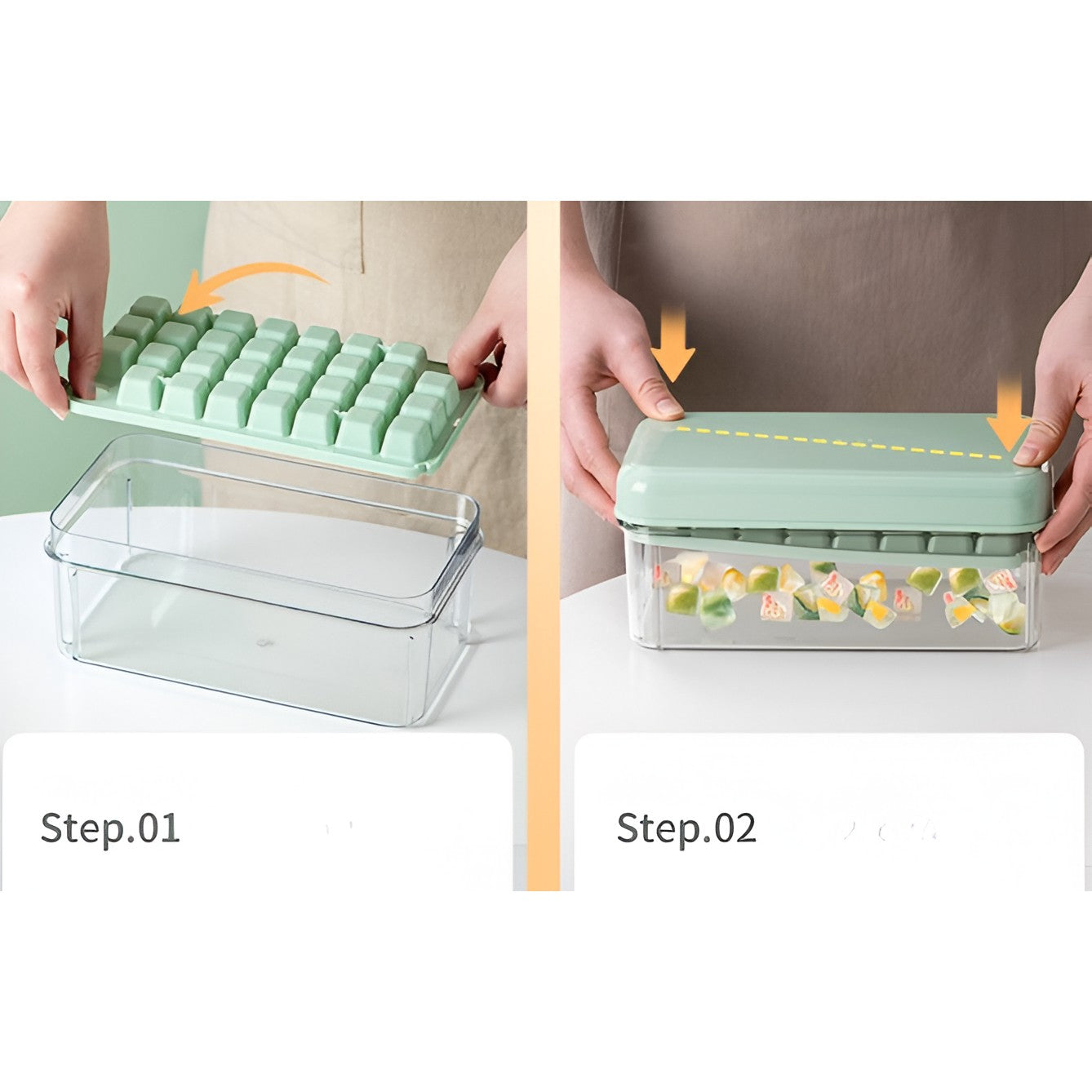 Set Cutie pentru Gheata, Flippy, Uz Casnic, Doua Tavite pentru Cuburi, Capac Etans, Lopata, 23.5x13.3x10 cm, Verde-4