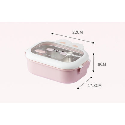 Cutie pentru Pranz sau Gustari, Flippy, cu Doua Compartimente, Model Iepuras, pentru Copii si Adulti, Etansare, PP, Perfect pentru Scoala si Birou, 1000 mL, 22x17.8x8 cm, Roz-1
