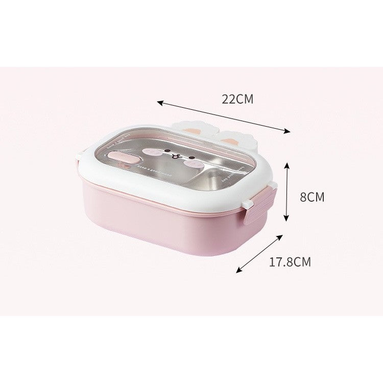 Cutie pentru Pranz sau Gustari, Flippy, cu Doua Compartimente, Model Iepuras, pentru Copii si Adulti, Etansare, PP, Perfect pentru Scoala si Birou, 1000 mL, 22x17.8x8 cm, Roz-1