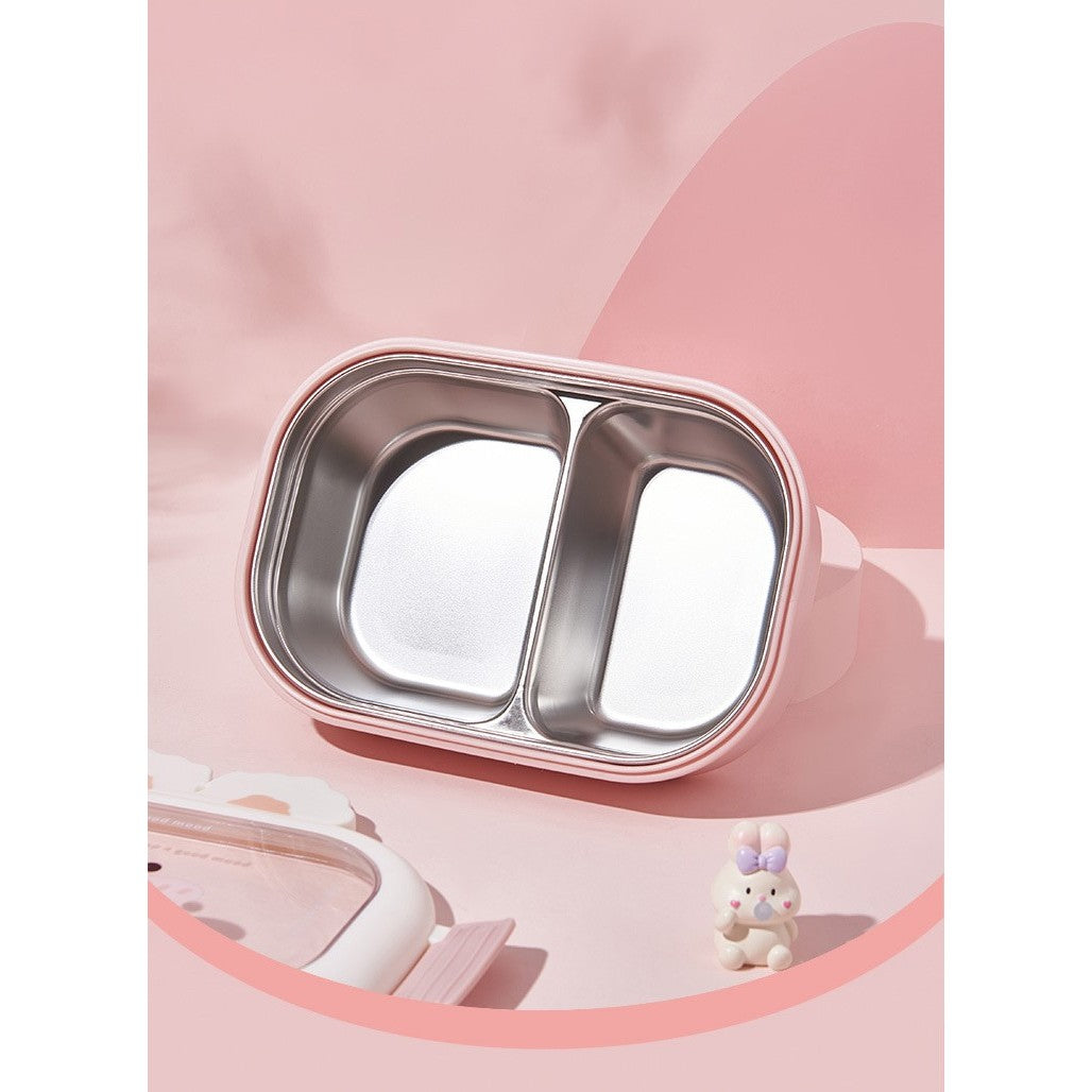 Cutie pentru Pranz sau Gustari, Flippy, cu Doua Compartimente, Model Iepuras, pentru Copii si Adulti, Etansare, PP, Perfect pentru Scoala si Birou, 1000 mL, 22x17.8x8 cm, Roz-4