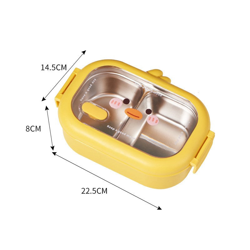 Cutie pentru Pranz sau Gustari, Flippy, cu Doua Compartimente, Model Ratusca, pentru Copii si Adulti, Etansare, PP, Perfect pentru Scoala si Birou, 1000 mL, 22.5x14.5x8 cm, Galben-4