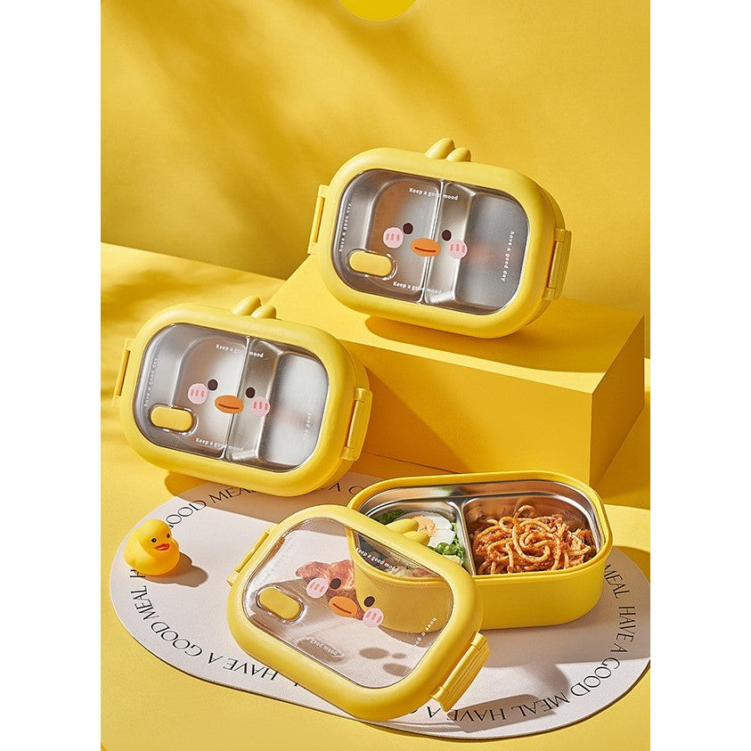 Cutie pentru Pranz sau Gustari, Flippy, cu Doua Compartimente, Model Ratusca, pentru Copii si Adulti, Etansare, PP, Perfect pentru Scoala si Birou, 1000 mL, 22.5x14.5x8 cm, Galben-6