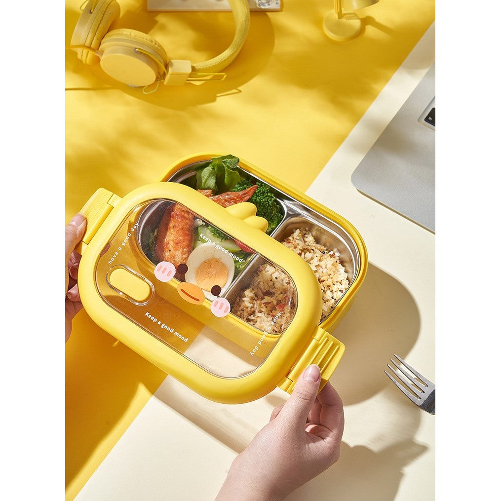 Cutie pentru Pranz sau Gustari, Flippy, cu Doua Compartimente, Model Ratusca, pentru Copii si Adulti, Etansare, PP, Perfect pentru Scoala si Birou, 1000 mL, 22.5x14.5x8 cm, Galben-7
