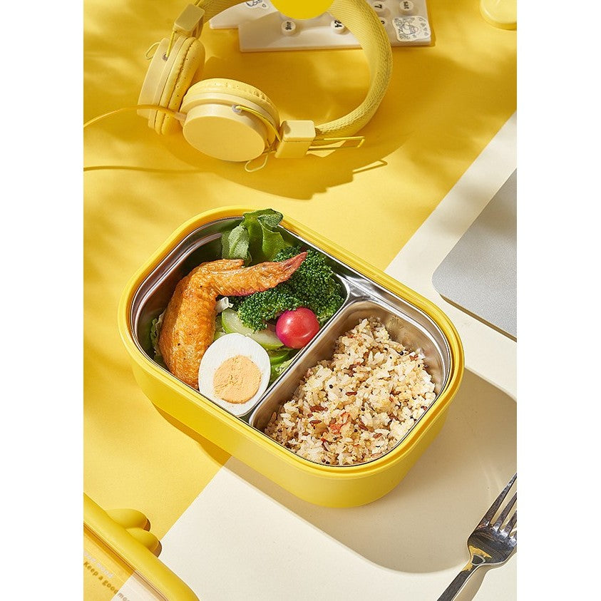 Cutie pentru Pranz sau Gustari, Flippy, cu Doua Compartimente, Model Ratusca, pentru Copii si Adulti, Etansare, PP, Perfect pentru Scoala si Birou, 1000 mL, 22.5x14.5x8 cm, Galben-8