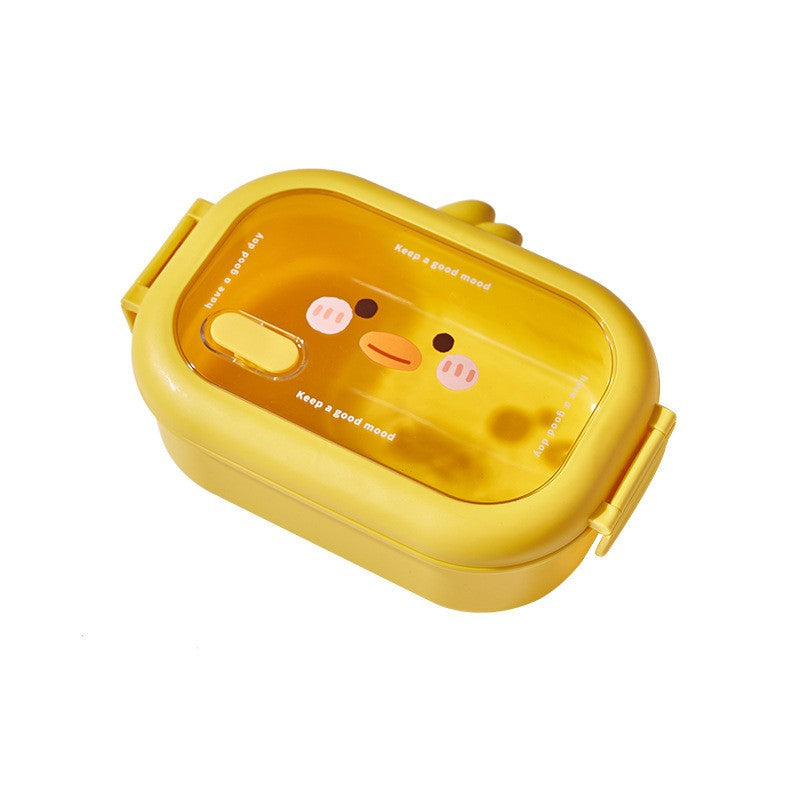 Cutie pentru Pranz sau Gustari, Flippy, cu Doua Compartimente, Model Ratusca, pentru Copii si Adulti, Etansare, PP, Perfect pentru Scoala si Birou, 1000 mL, 22.5x14.5x8 cm, Galben-0