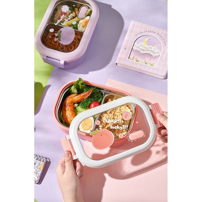 Cutie pentru Pranz sau Gustari, Flippy, cu Doua Compartimente, pentru Copii si Adulti, Etansare, PP, Perfect pentru Scoala si Birou, 1000 mL, 22.5x14.5x8 cm, Roz-7