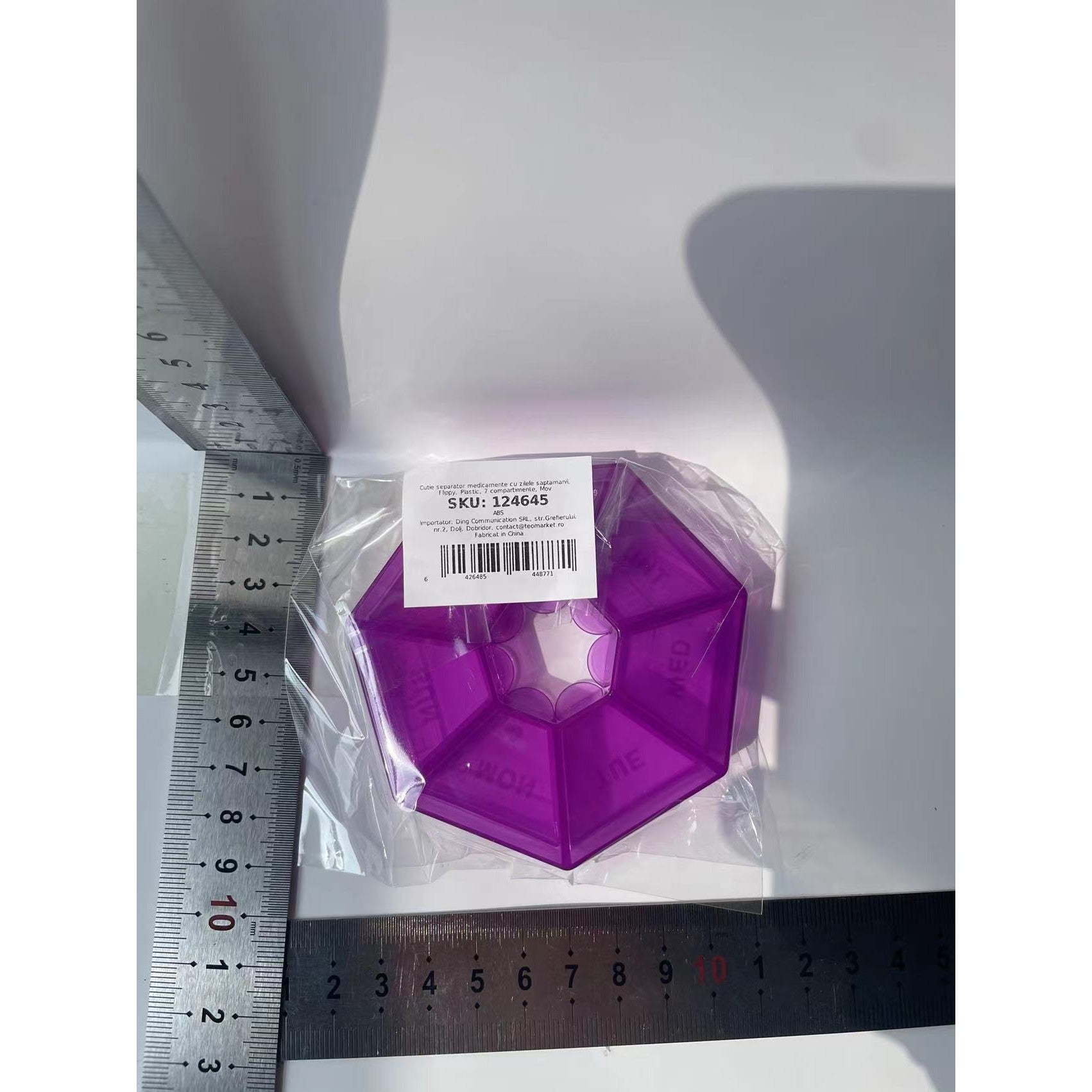 Cutie separator medicamente cu zilele saptamanii, Flippy, Plastic, 7 compartimente, Mov-4