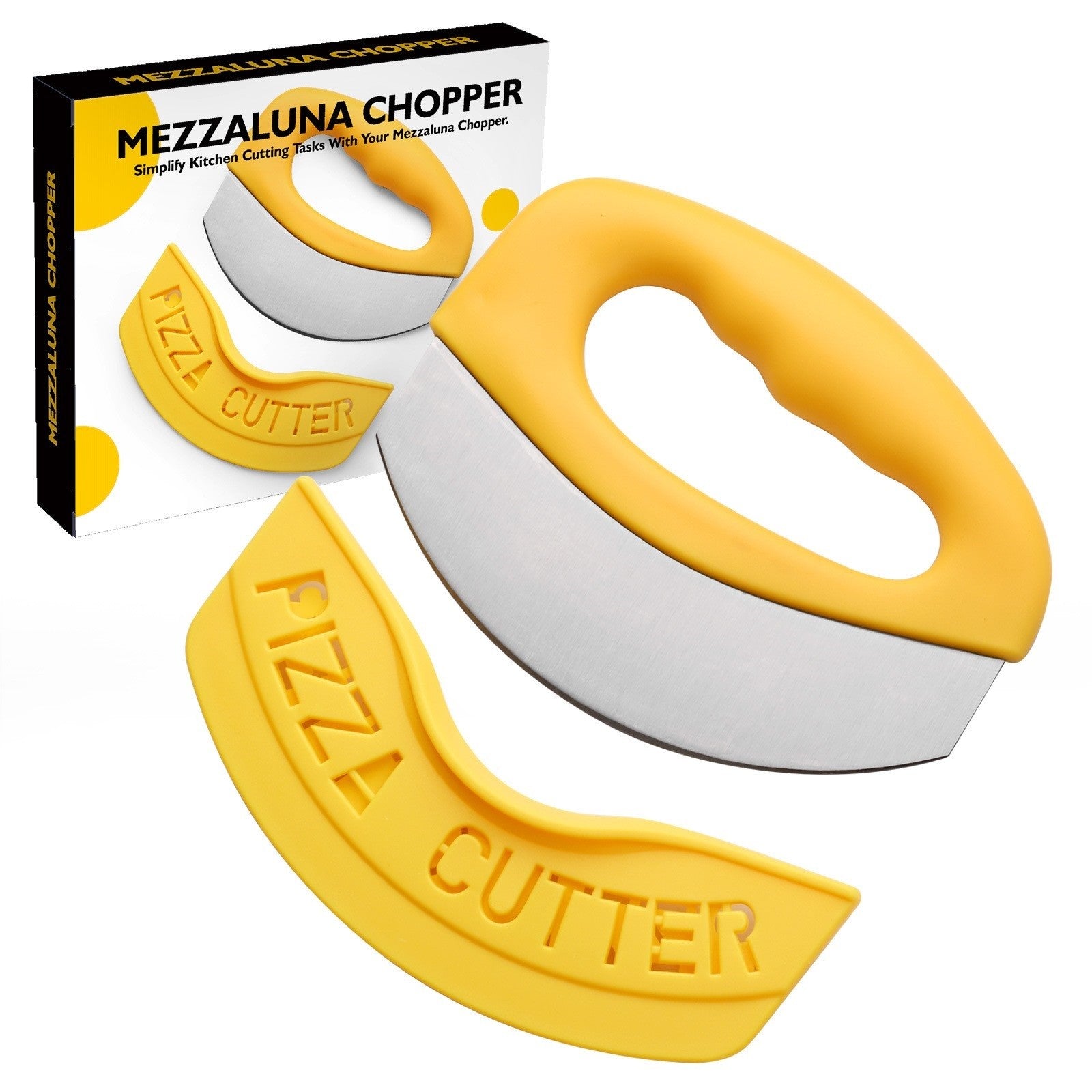 Cutit pentru taiat pizza Flippy, cu protectie din silicon pentru lama, inox, 15.5 cm, galben-1