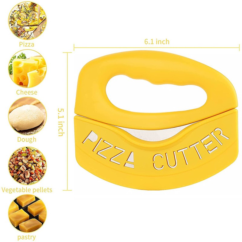 Cutit pentru taiat pizza Flippy, cu protectie din silicon pentru lama, inox, 15.5 cm, galben-2