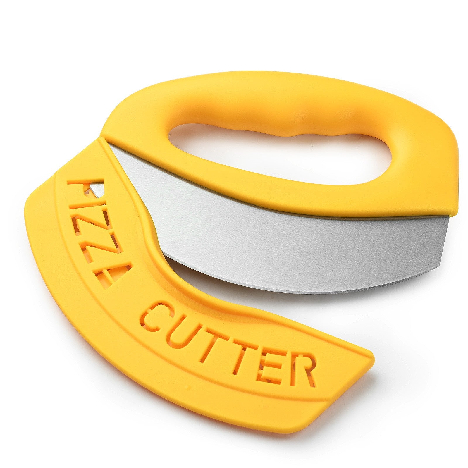 Cutit pentru taiat pizza Flippy, cu protectie din silicon pentru lama, inox, 15.5 cm, galben-3