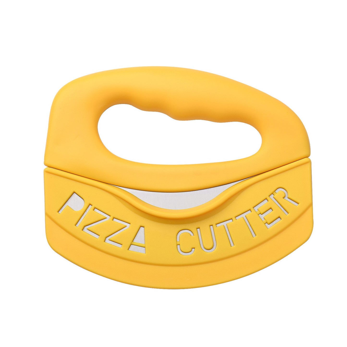 Cutit pentru taiat pizza Flippy, cu protectie din silicon pentru lama, inox, 15.5 cm, galben-0