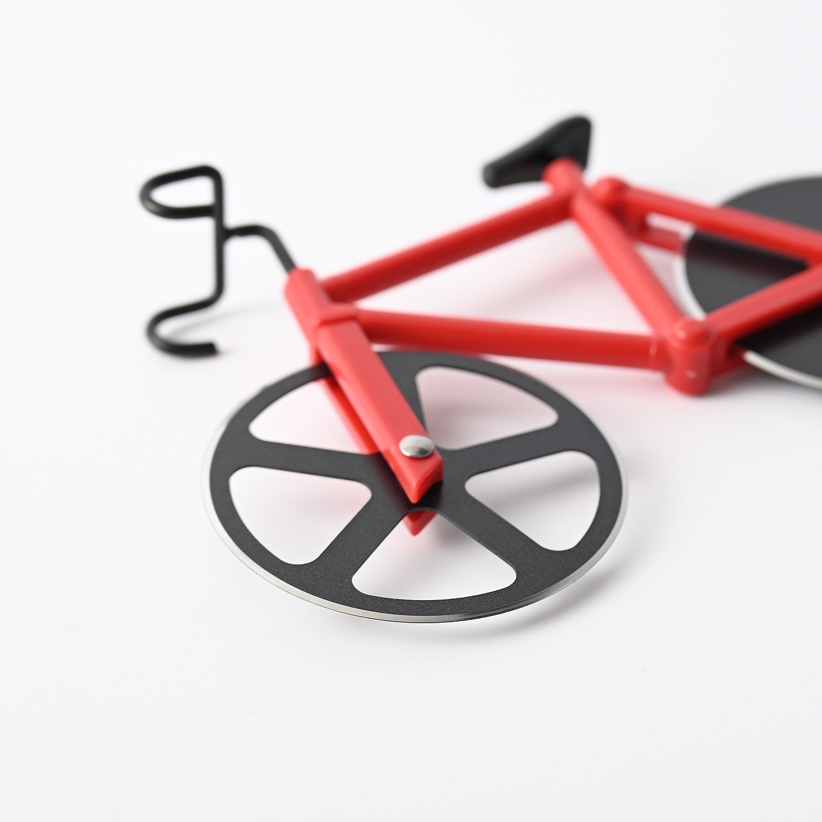 Cutit pizza creativ Flippy, in forma de bicicleta, cu suport pentru cutit, 19 x 12.5 cm, otel/PP, negru-4