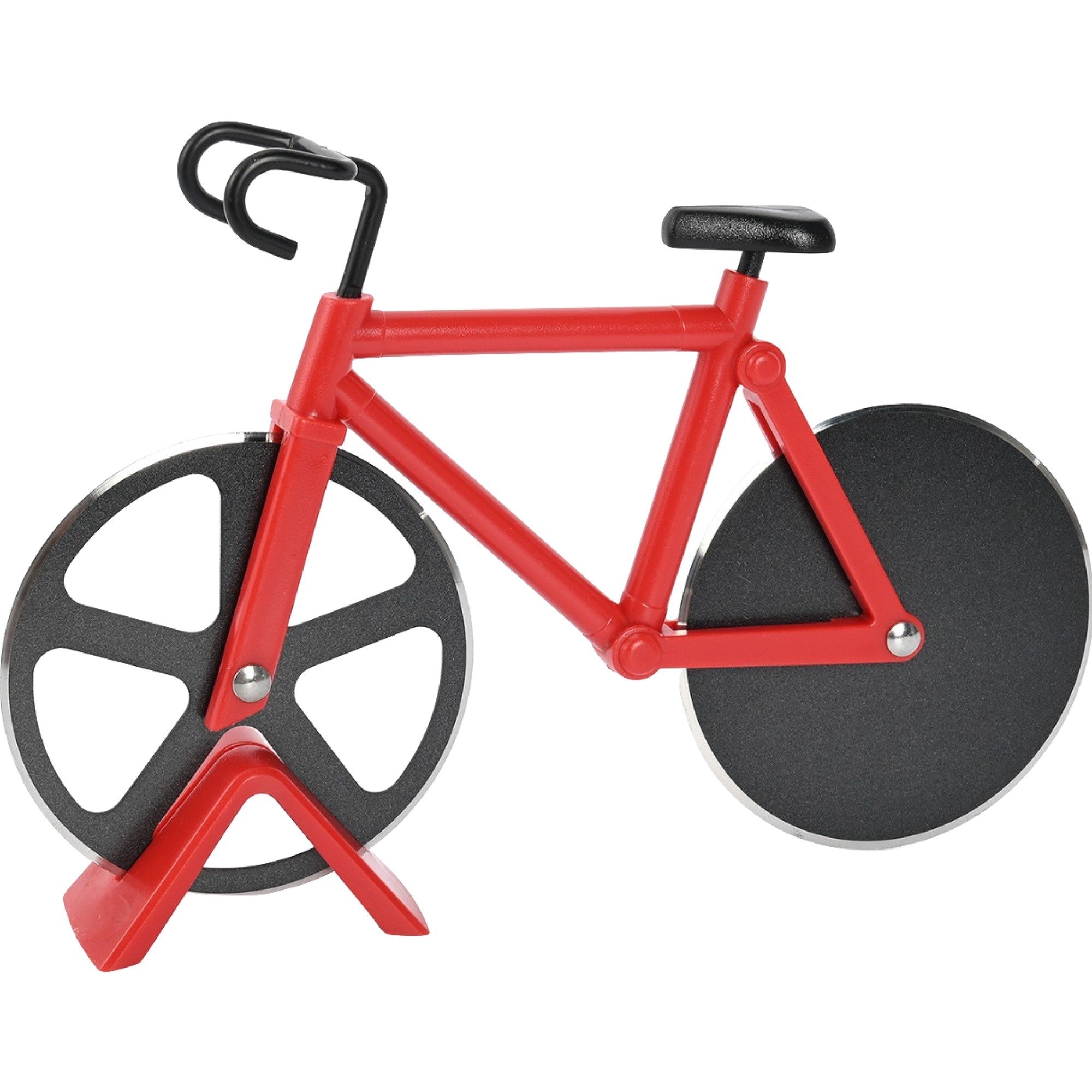 Cutit pizza creativ Flippy, in forma de bicicleta, cu suport pentru cutit, 19 x 12.5 cm, otel/PP, negru-0