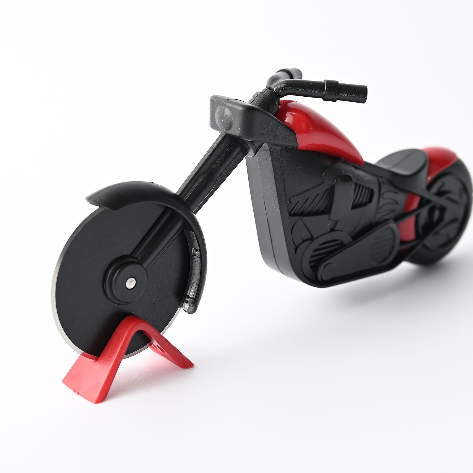 Cutit pizza creativ Flippy, in forma de motocicleta, cu suport pentru cutit, 21.5 x 9.5 cm, otel/PP, negru-4
