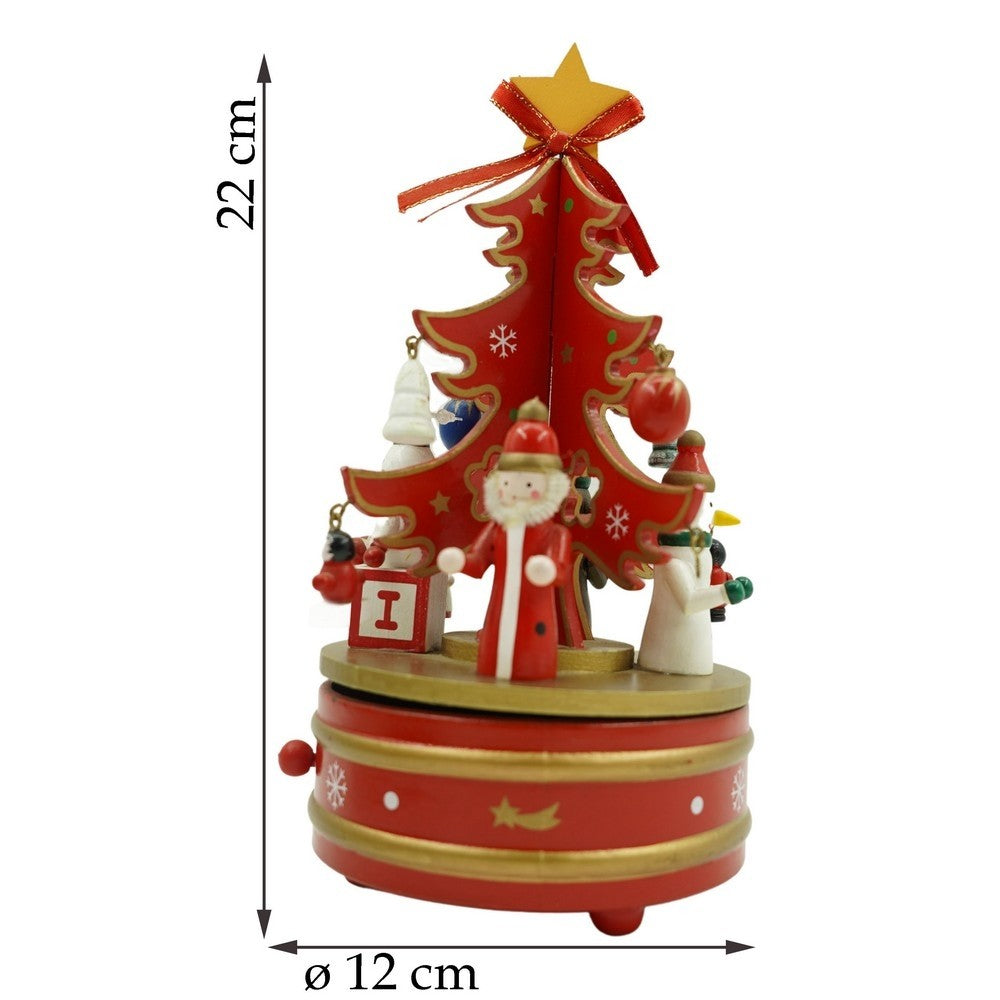 Cutiuta muzicala decorata de Craciun, Bradut, Rosu, din Lemn, 12 cm x 22 cm, Interior, Flippy-10