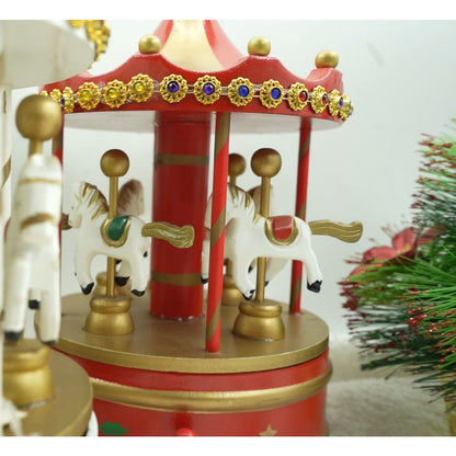 Cutiuta muzicala decorata de Craciun, Carusel rotativ, Rosu, din Lemn, Interior, Flippy-4