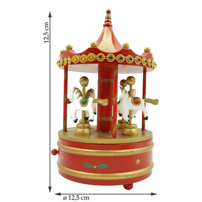 Cutiuta muzicala decorata de Craciun, Carusel rotativ, Rosu, din Lemn, Interior, Flippy-5