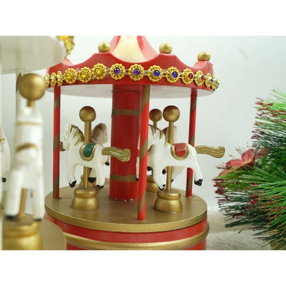Cutiuta muzicala decorata de Craciun, Carusel rotativ, Rosu, din Lemn, Interior, Flippy-6