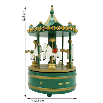 Cutiuta muzicala decorata de Craciun, Carusel rotativ, Verde, din Lemn, Interior, Flippy-5