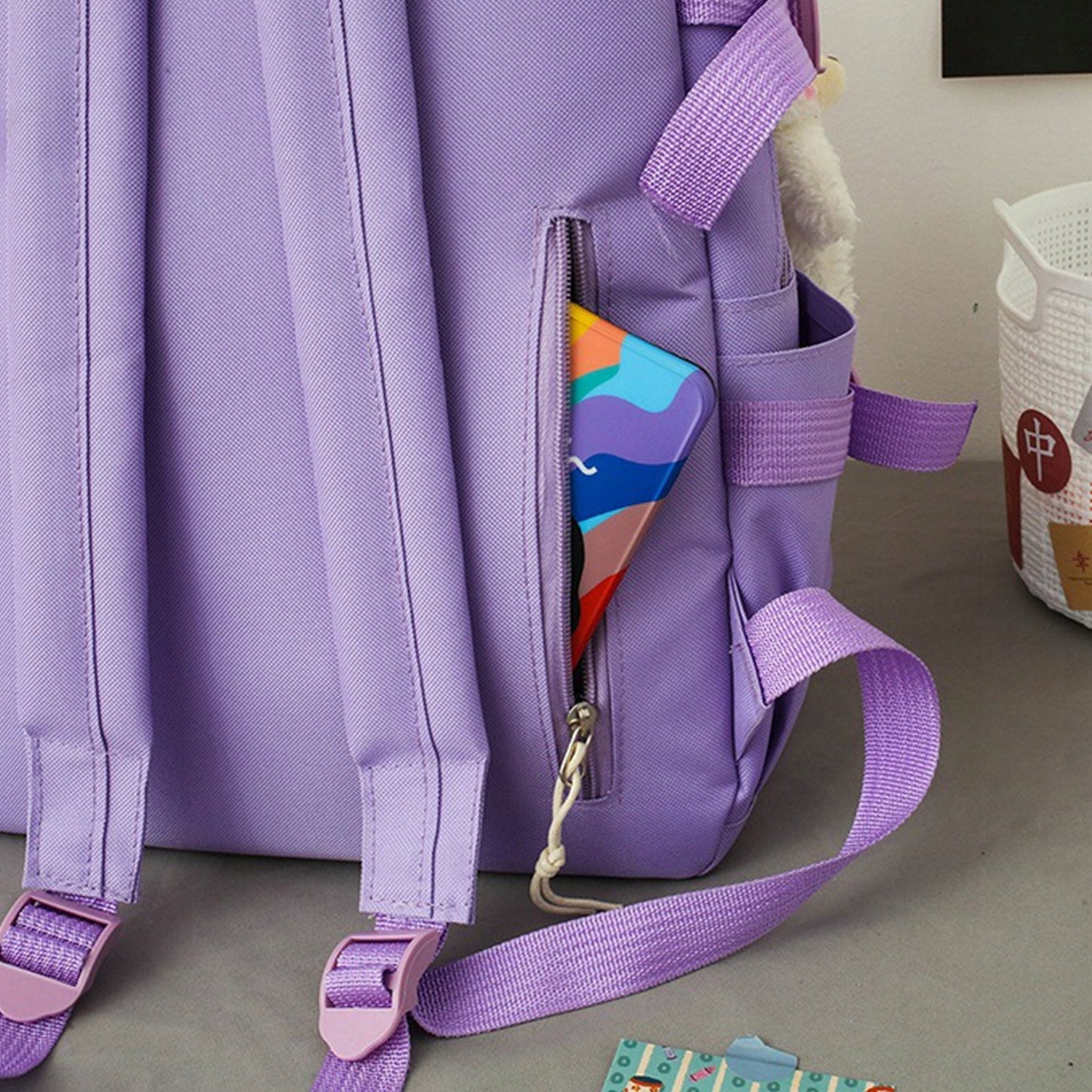 Set 4-in-1 pentru Scolari sau Prescolari - (rucsac, geanta de umar, plic elegant, penar), culoare VIOLET cu IEPURAS, Cod AVX-WT-BUNN-VIOLET-2