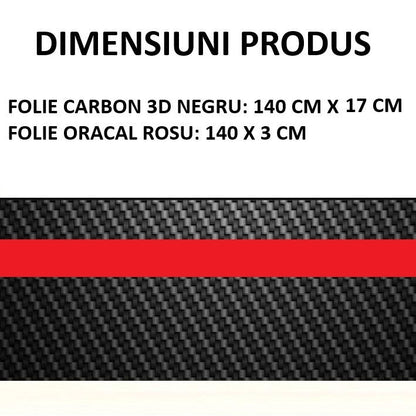 Sticker autoadeziv Tuning, model "Rally Stripe Carbon 3D", dimensiune 140 x 17 cm, culoare Negru/Rosu-1