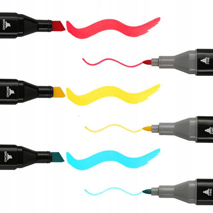 Set 120 Markere Profesionale pentru pasionatii de desen, cu cap dublu gros - subtire, cu geanta de depozitare, model AVX-WT-MDS-120-9