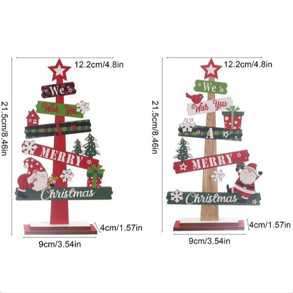 Decoratiune de Craciun din Lemn, Flippy, pentru Masa, Scris We Wish You A Merry Christmas, Model Bradut, 21.5x12.2x4 cm, Multicolor-1