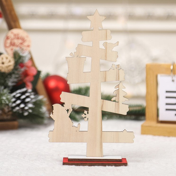 Decoratiune de Craciun din Lemn, Flippy, pentru Masa, Scris We Wish You A Merry Christmas, Model Bradut, 21.5x12.2x4 cm, Multicolor-2