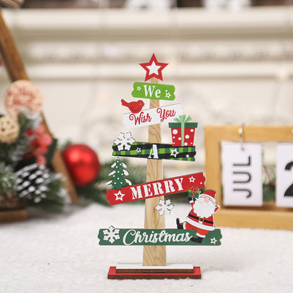 Decoratiune de Craciun din Lemn, Flippy, pentru Masa, Scris We Wish You A Merry Christmas, Model Bradut, 21.5x12.2x4 cm, Multicolor-4