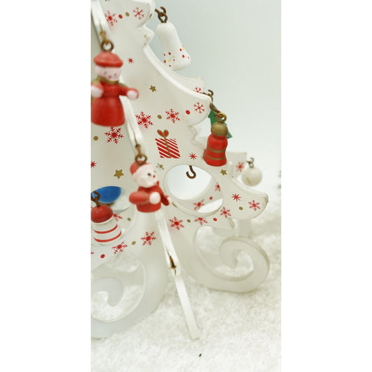 Decoratiune Craciun, Brad, Alb, 6 cavitati cu ornamente, 12 cm x 20 cm, Lemn, Flippy-1