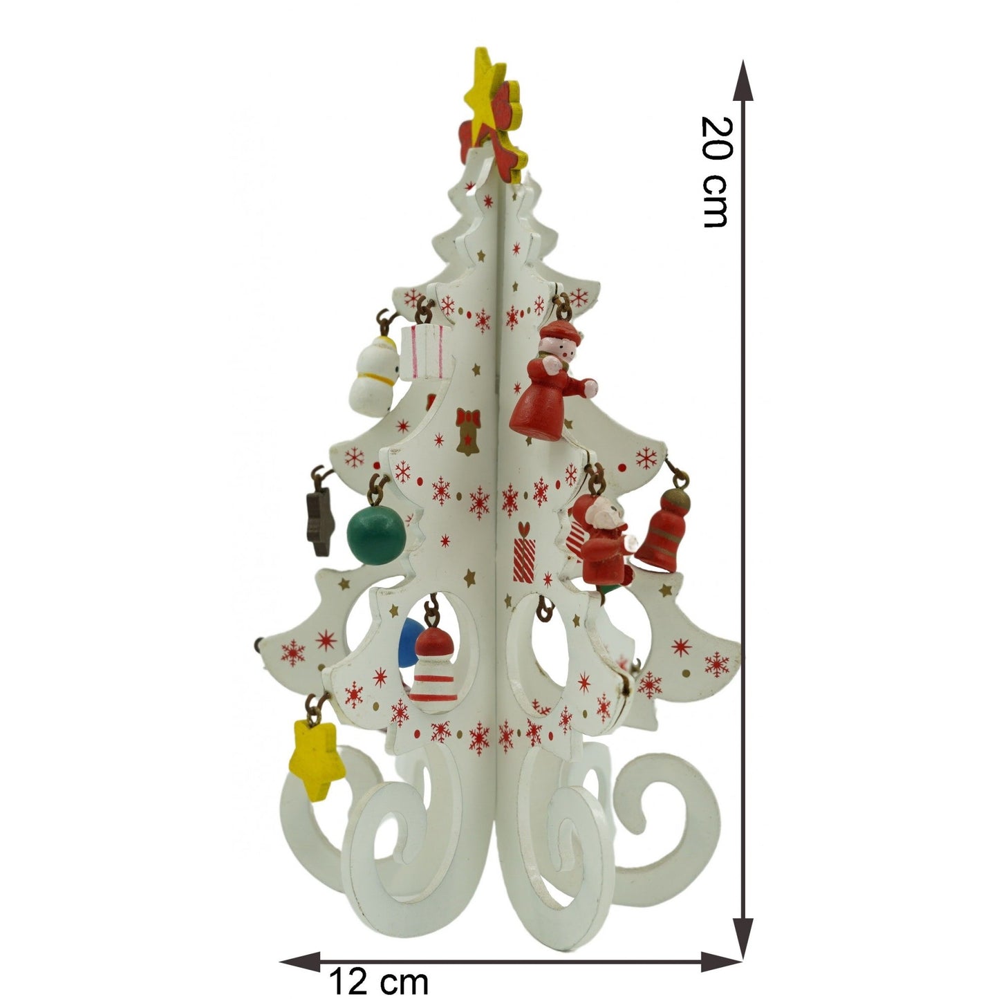 Decoratiune Craciun, Brad, Alb, 6 cavitati cu ornamente, 12 cm x 20 cm, Lemn, Flippy-4