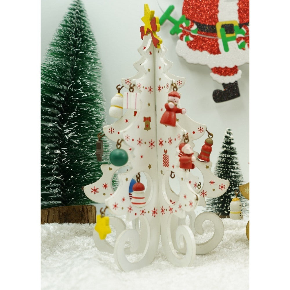 Decoratiune Craciun, Brad, Alb, 6 cavitati cu ornamente, 12 cm x 20 cm, Lemn, Flippy-6