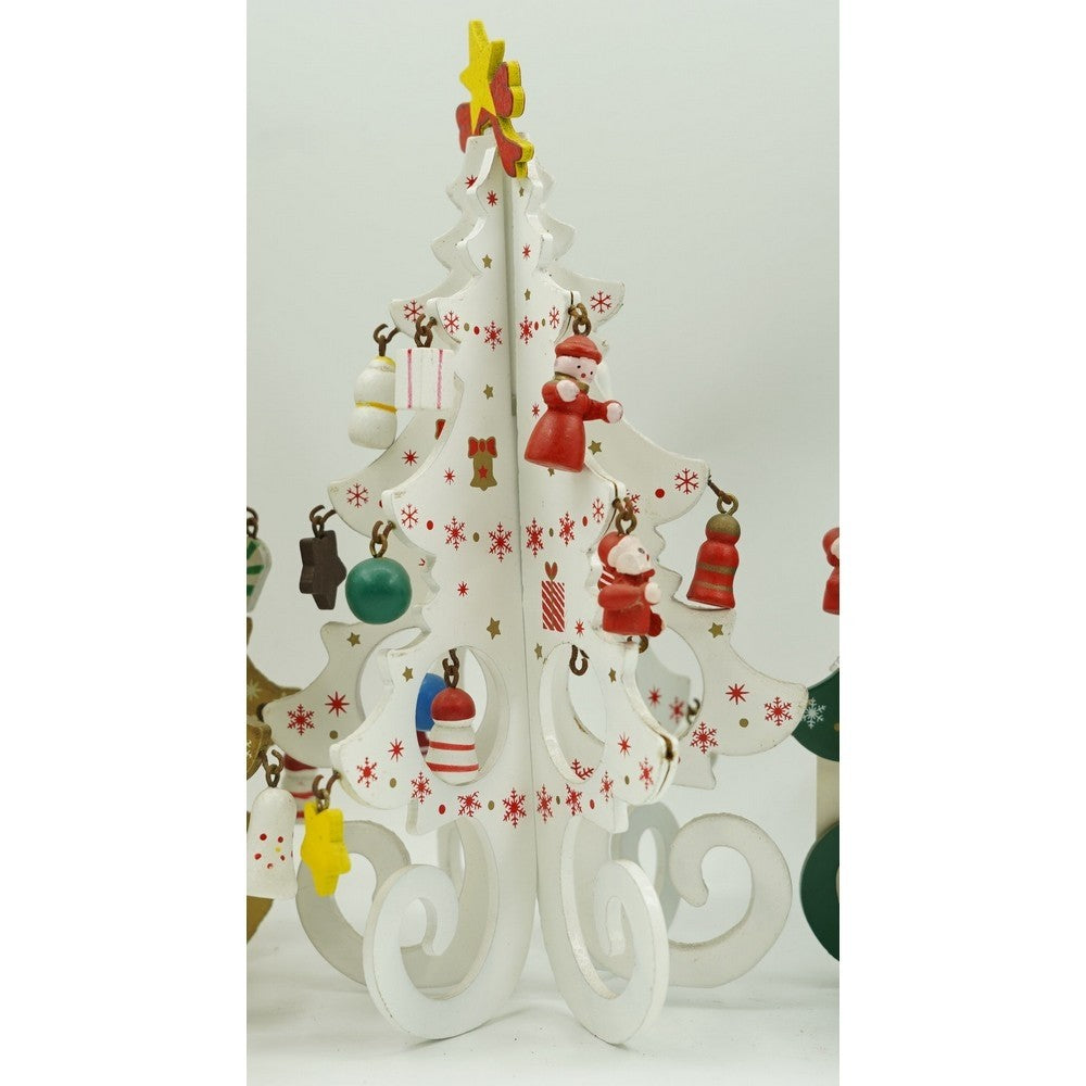 Decoratiune Craciun, Brad, Alb, 6 cavitati cu ornamente, 12 cm x 20 cm, Lemn, Flippy-7