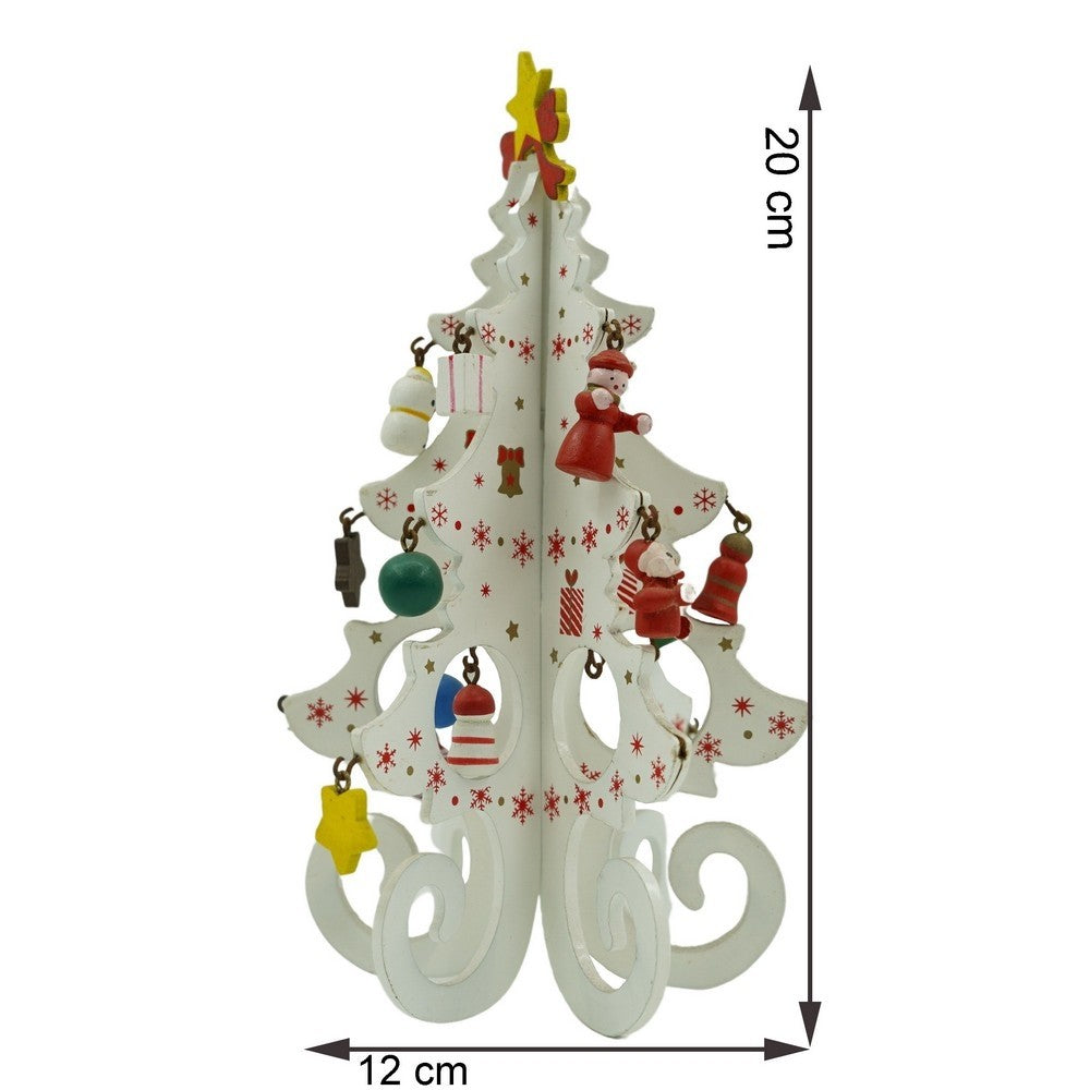Decoratiune Craciun, Brad, Alb, 6 cavitati cu ornamente, 12 cm x 20 cm, Lemn, Flippy-8