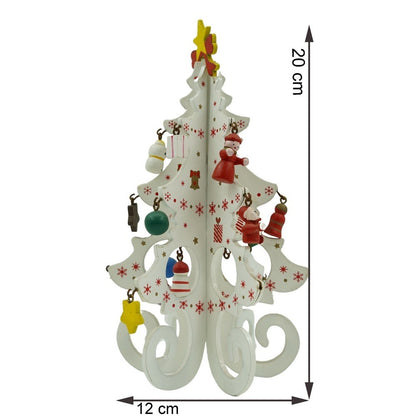 Decoratiune Craciun, Brad, Alb, 6 cavitati cu ornamente, 12 cm x 20 cm, Lemn, Flippy-8
