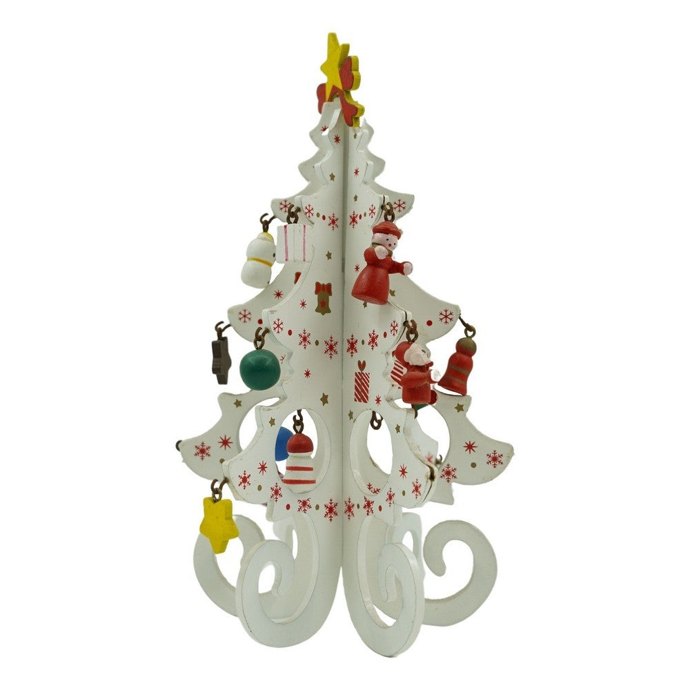 Decoratiune Craciun, Brad, Alb, 6 cavitati cu ornamente, 12 cm x 20 cm, Lemn, Flippy-0