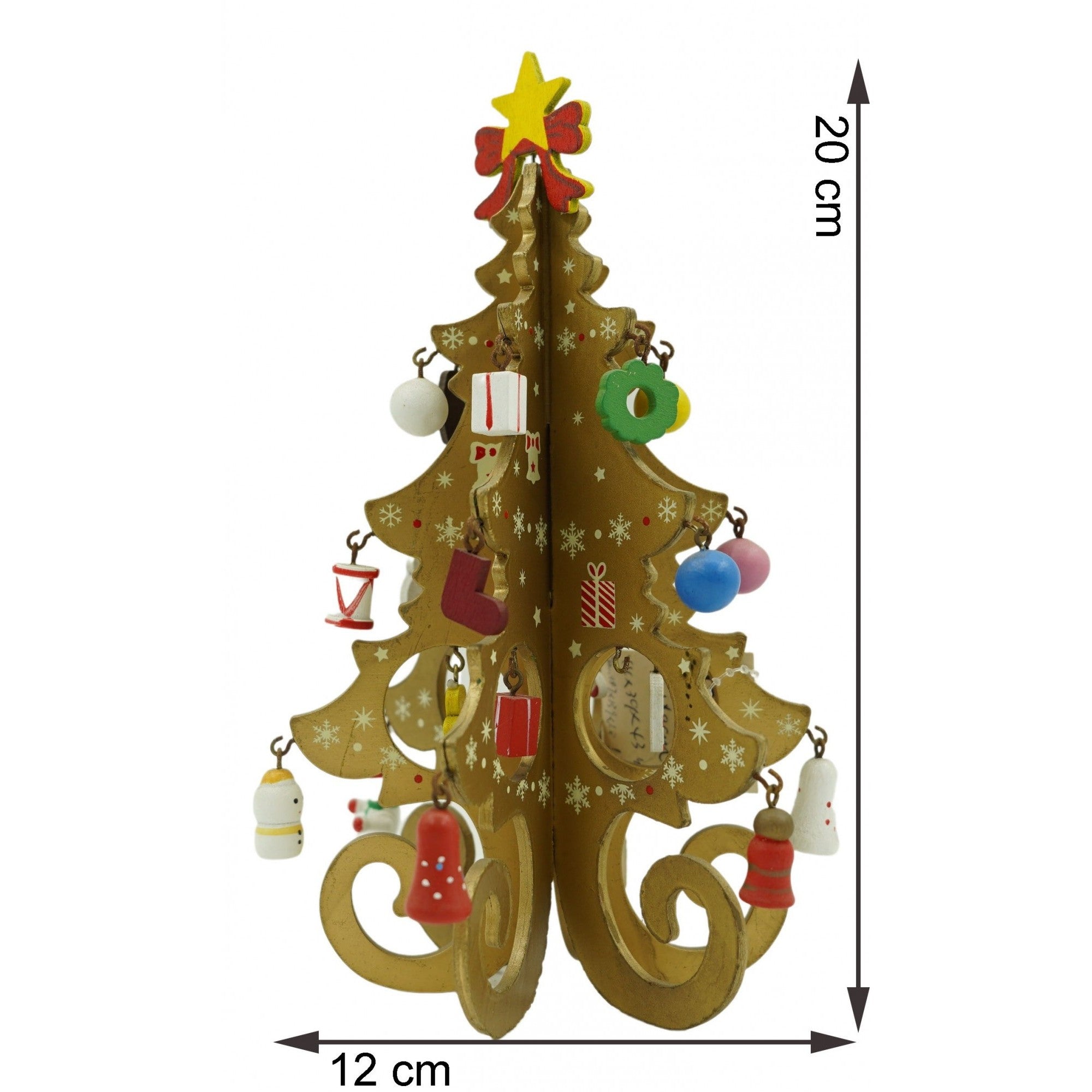 Decoratiune Craciun, Brad, Auriu, 6 cavitati cu ornamente, 12 cm x 20 cm, Lemn, Flippy-5