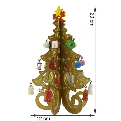 Decoratiune Craciun, Brad, Auriu, 6 cavitati cu ornamente, 12 cm x 20 cm, Lemn, Flippy-5