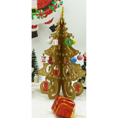 Decoratiune Craciun, Brad, Auriu, 6 cavitati cu ornamente, 12 cm x 20 cm, Lemn, Flippy-8