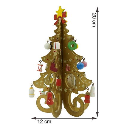 Decoratiune Craciun, Brad, Auriu, 6 cavitati cu ornamente, 12 cm x 20 cm, Lemn, Flippy-10