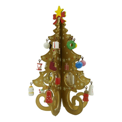 Decoratiune Craciun, Brad, Auriu, 6 cavitati cu ornamente, 12 cm x 20 cm, Lemn, Flippy-0