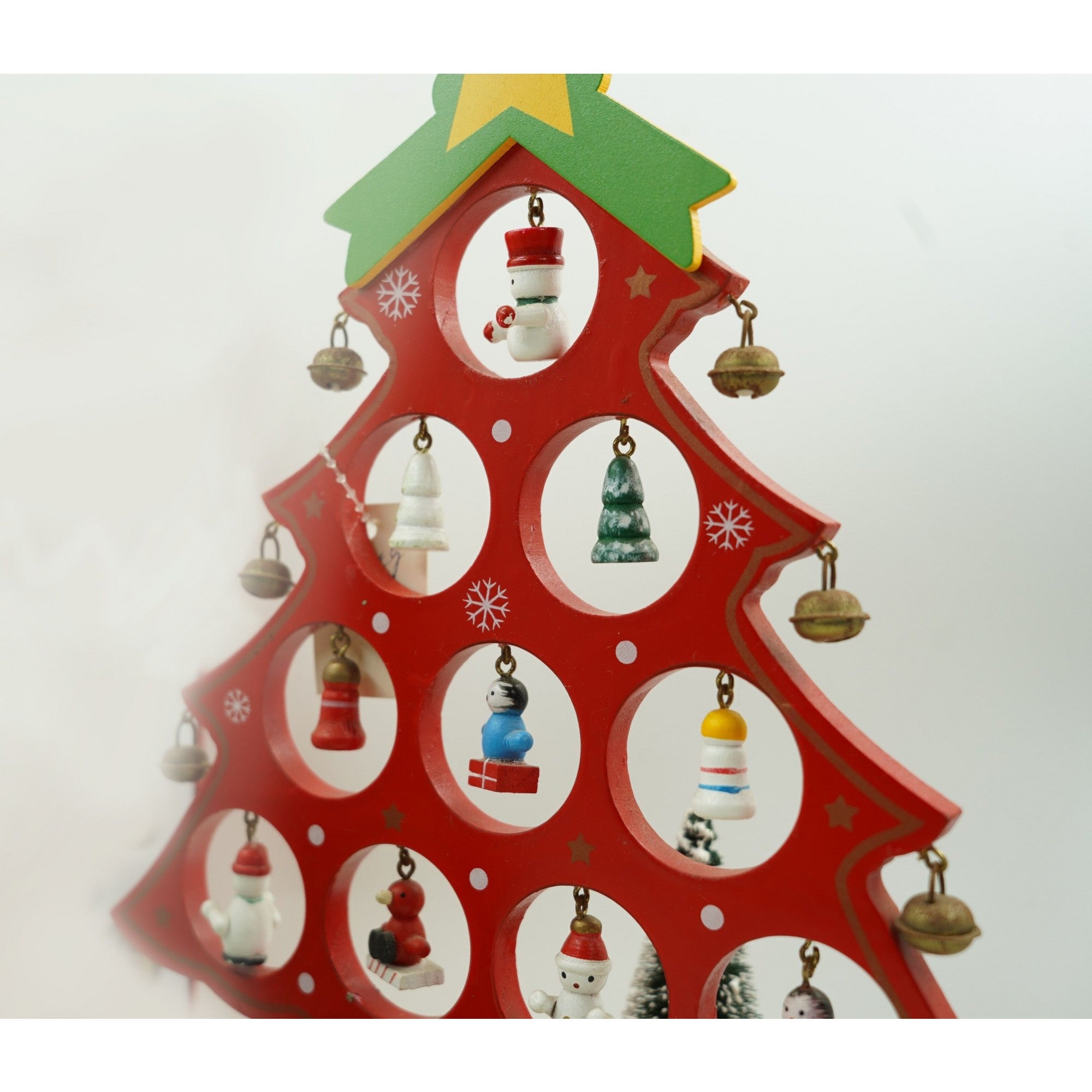 Decoratiune Craciun, Brad, Rosu, 10 cavitati cu ornamente, 20.5 cm x 28 cm, Lemn, Flippy-3