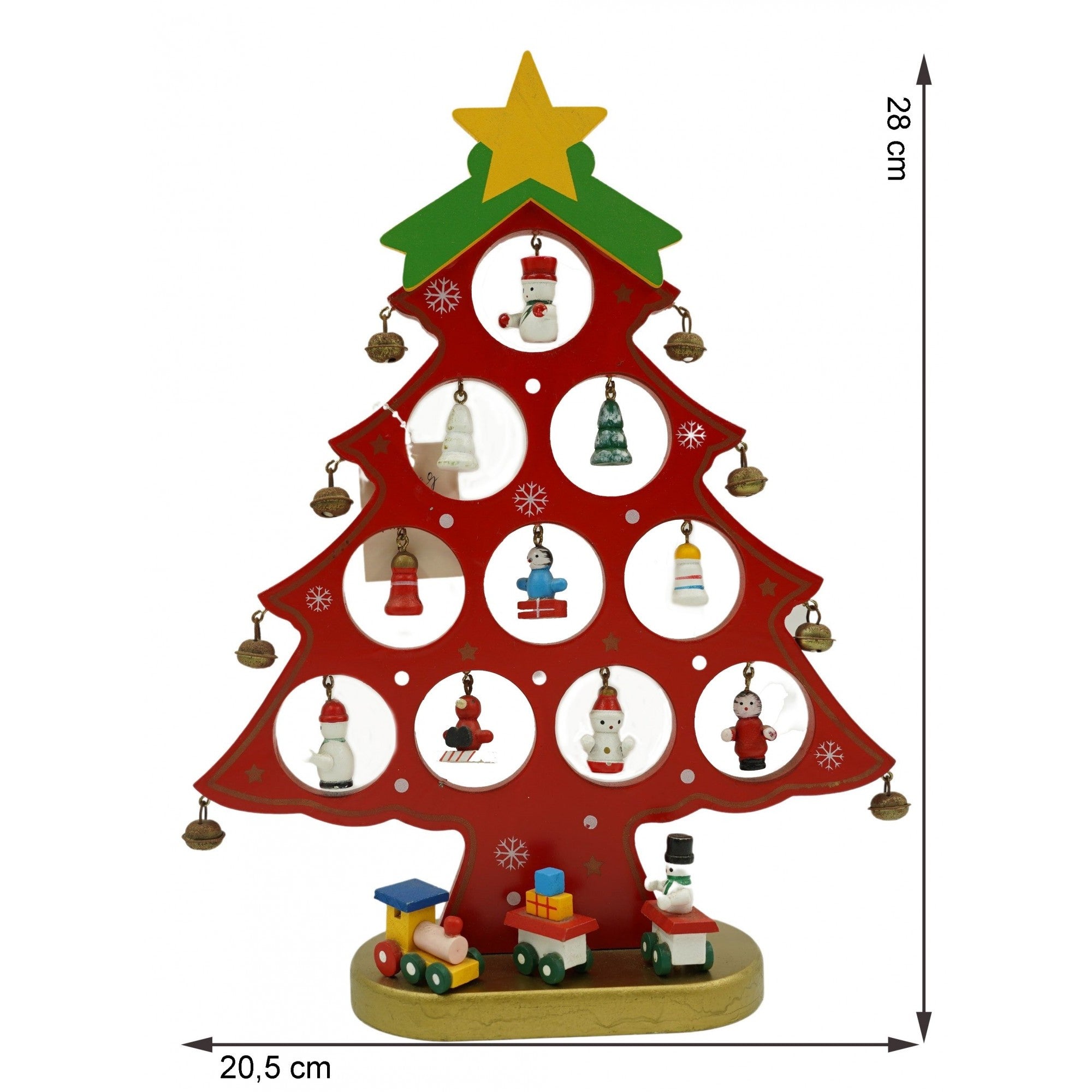 Decoratiune Craciun, Brad, Rosu, 10 cavitati cu ornamente, 20.5 cm x 28 cm, Lemn, Flippy-4