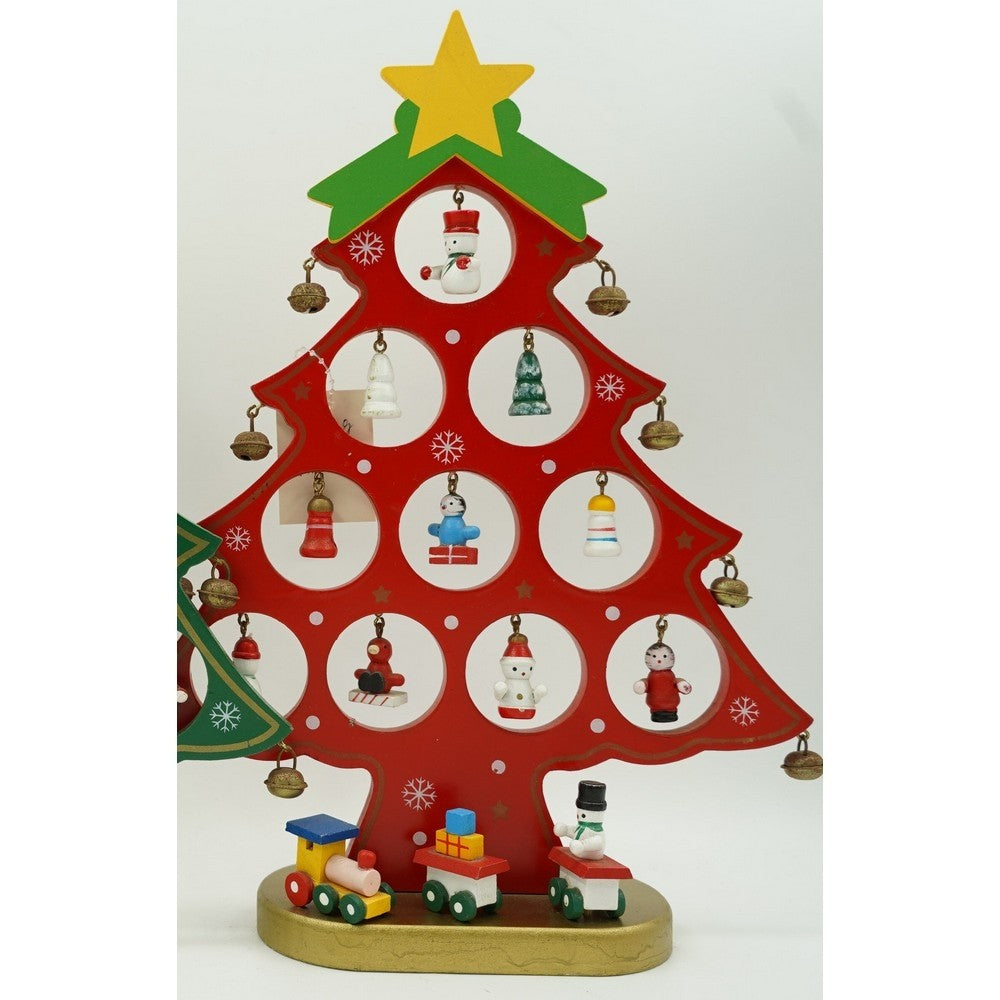 Decoratiune Craciun, Brad, Rosu, 10 cavitati cu ornamente, 20.5 cm x 28 cm, Lemn, Flippy-5