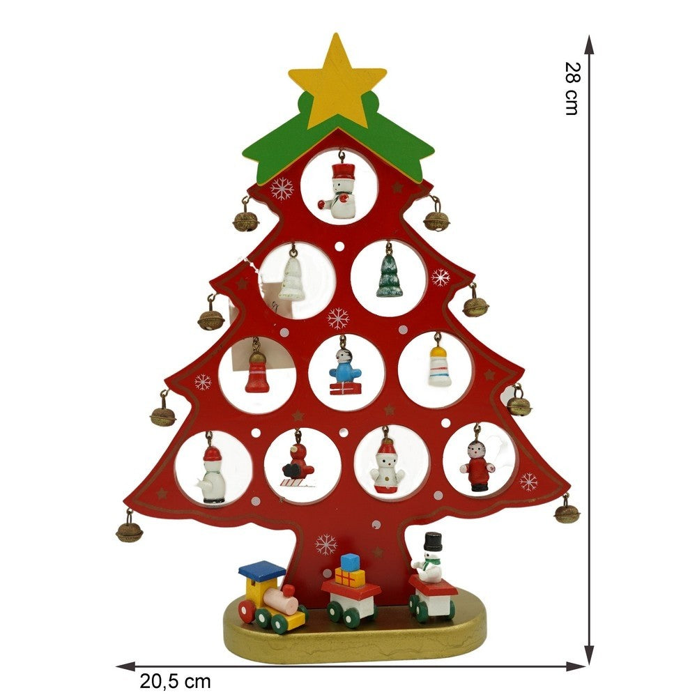 Decoratiune Craciun, Brad, Rosu, 10 cavitati cu ornamente, 20.5 cm x 28 cm, Lemn, Flippy-8