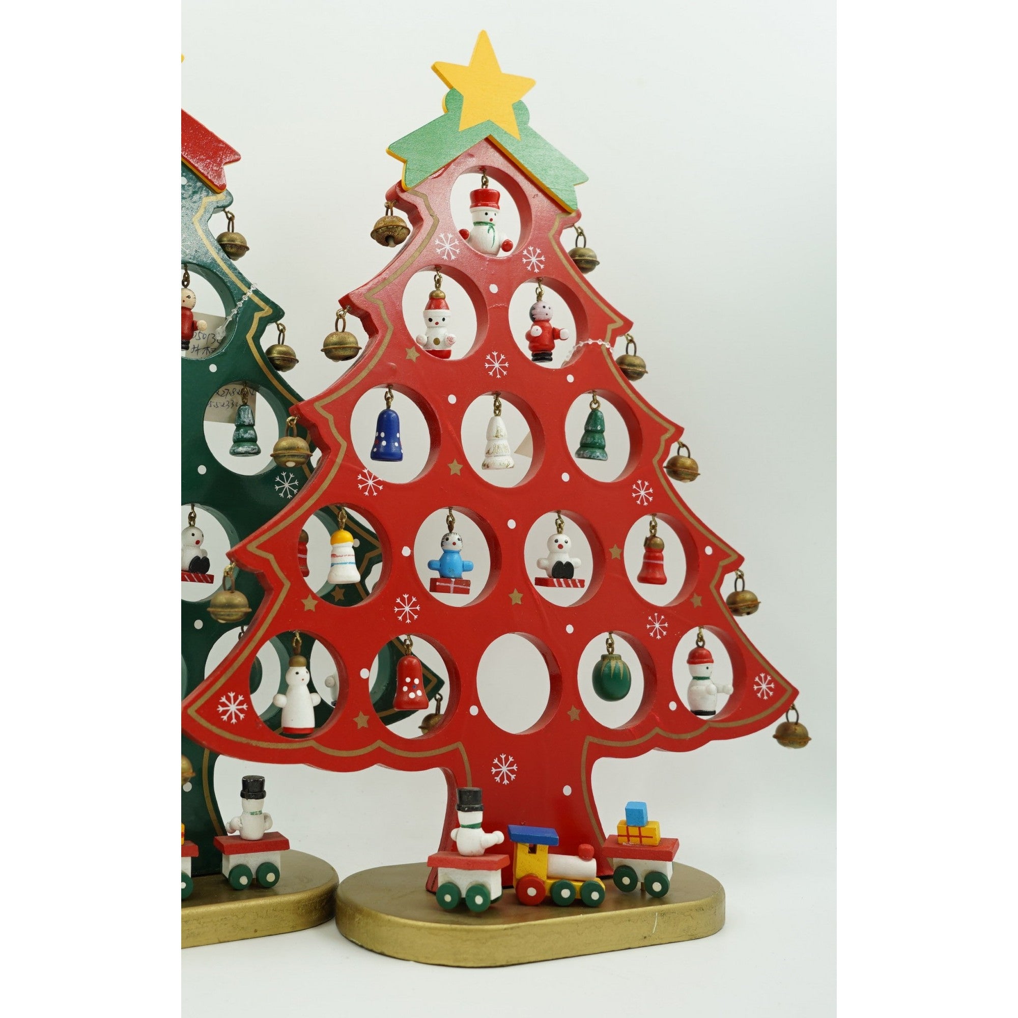 Decoratiune Craciun, Brad, Rosu, 15 cavitati cu ornamente, 25.5 cm x 33 cm, Lemn, Flippy-1