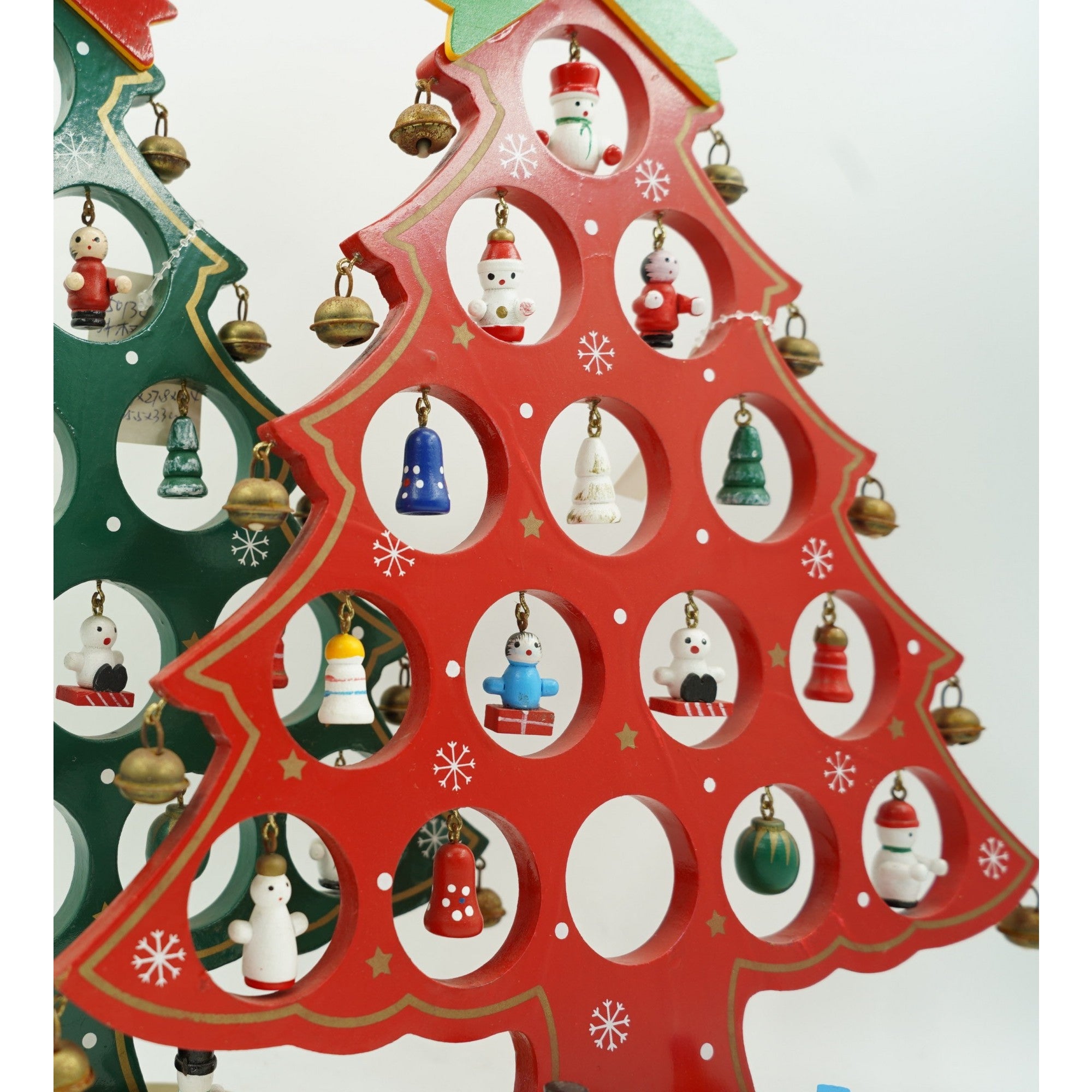 Decoratiune Craciun, Brad, Rosu, 15 cavitati cu ornamente, 25.5 cm x 33 cm, Lemn, Flippy-2