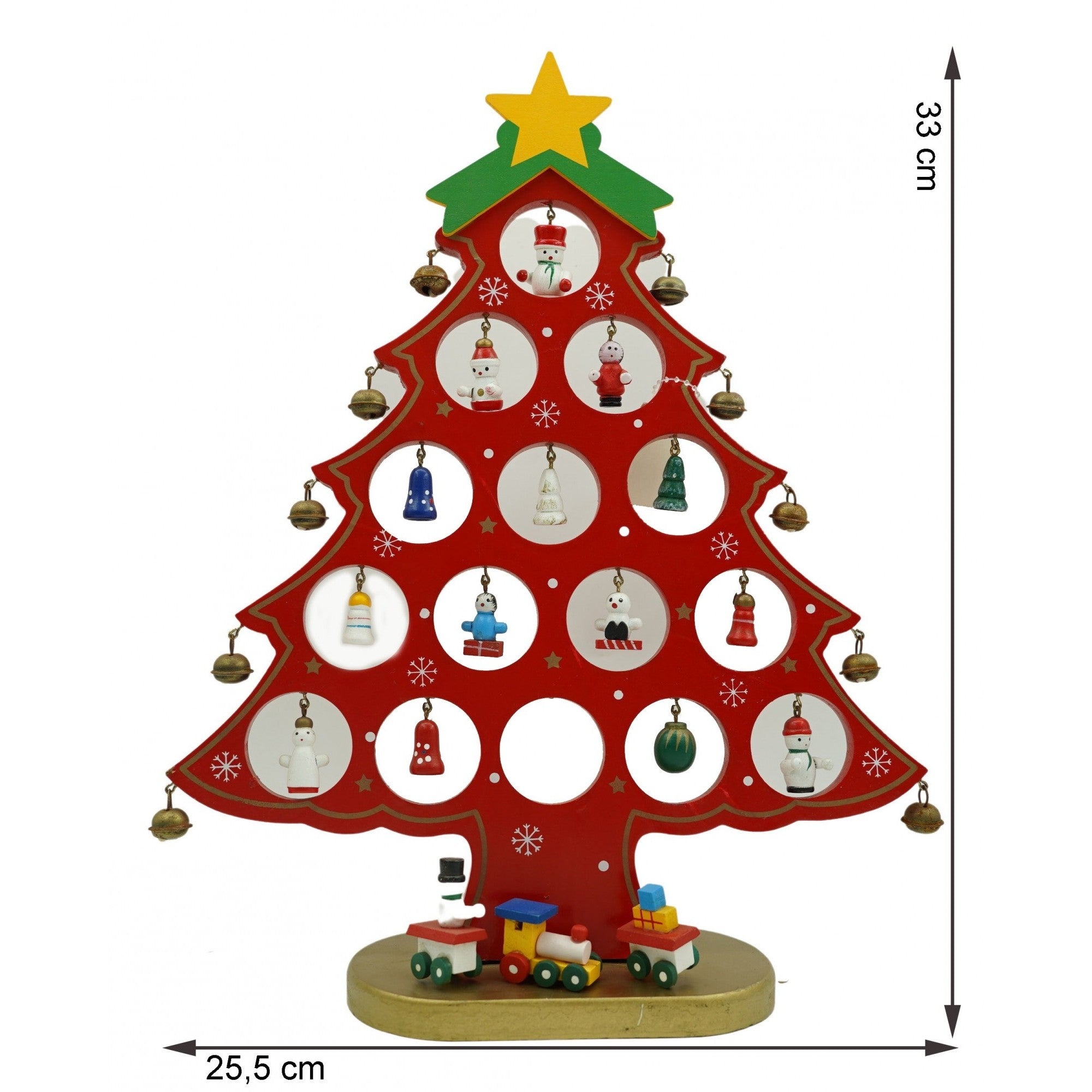 Decoratiune Craciun, Brad, Rosu, 15 cavitati cu ornamente, 25.5 cm x 33 cm, Lemn, Flippy-5
