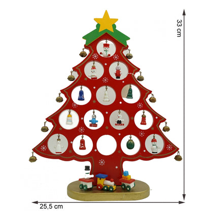 Decoratiune Craciun, Brad, Rosu, 15 cavitati cu ornamente, 25.5 cm x 33 cm, Lemn, Flippy-5